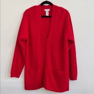 YARNWORKS Vintage Acrylic Rib Buttoned Midi Cardigan Bright Red Size L (EUC)